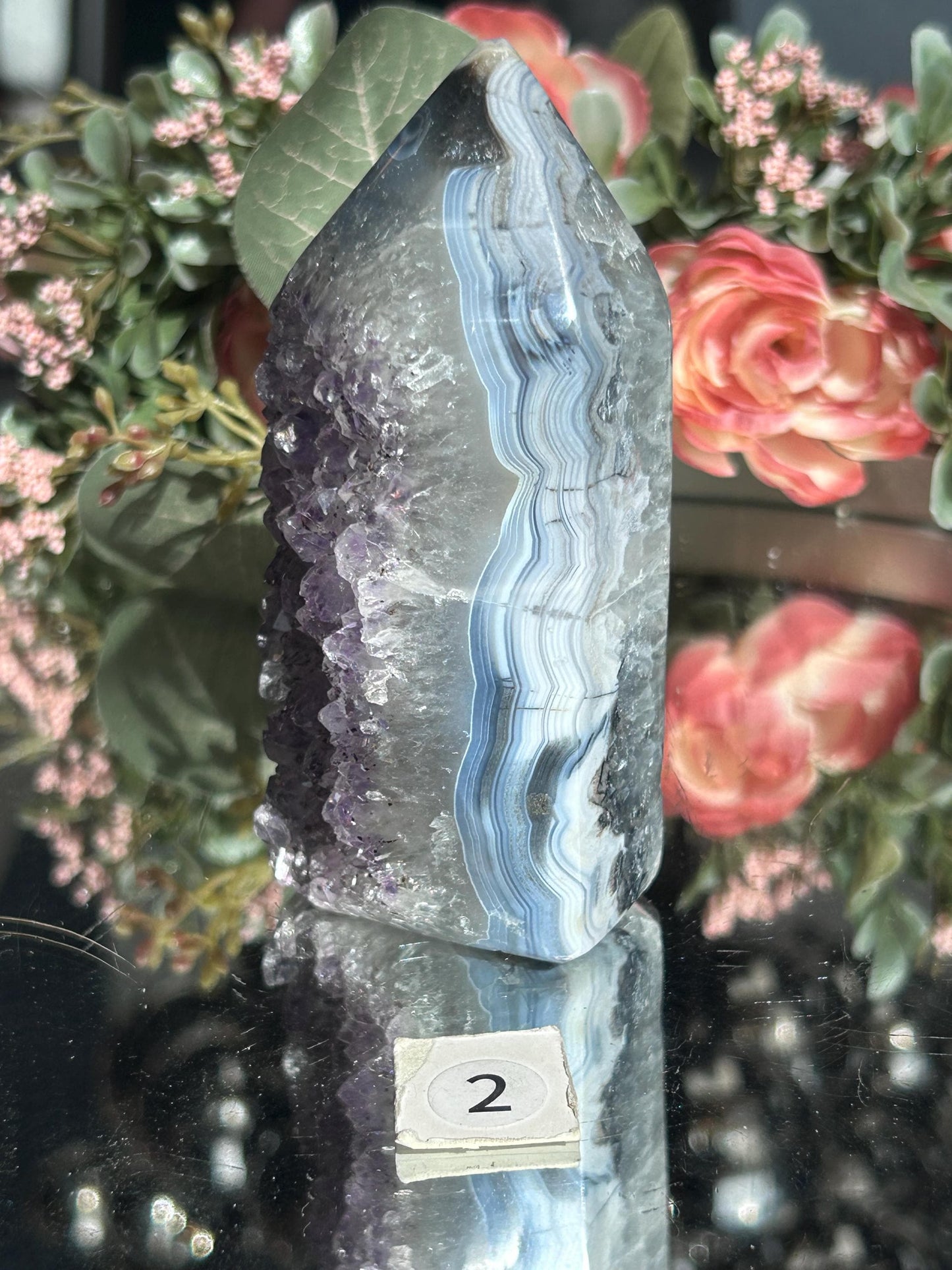 Colorful Druzy Agate Tower, Amethyst Tower with Blue Banding, Druzy Quartz Tower with Green Jasper, Home Decor, Natural Healing Crystal-Cluster/Geode Towers-quartz, agate, amethyst, jasper