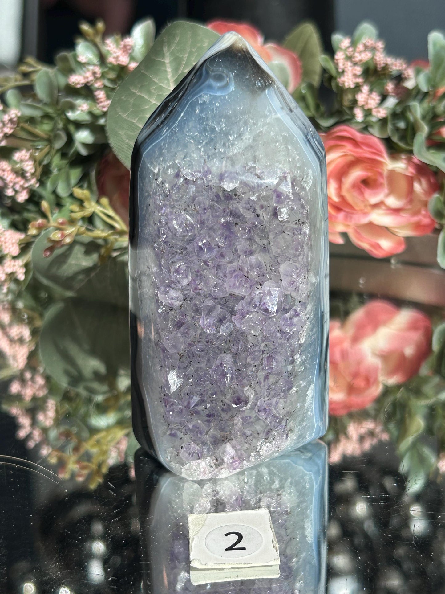 Colorful Druzy Agate Tower, Amethyst Tower with Blue Banding, Druzy Quartz Tower with Green Jasper, Home Decor, Natural Healing Crystal-Cluster/Geode Towers-quartz, agate, amethyst, jasper