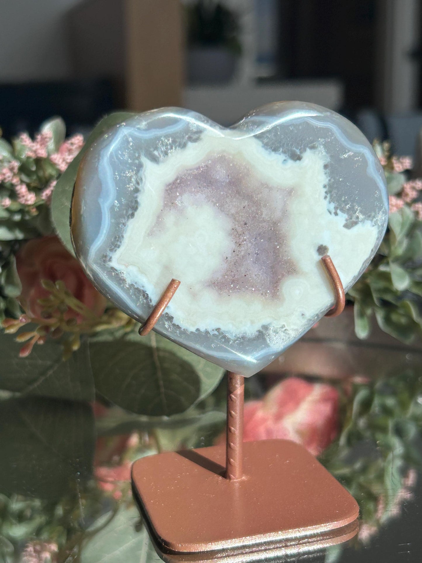 Druzy Agate Amethyst Heart with stand-Crystal Hearts-quartz, agate