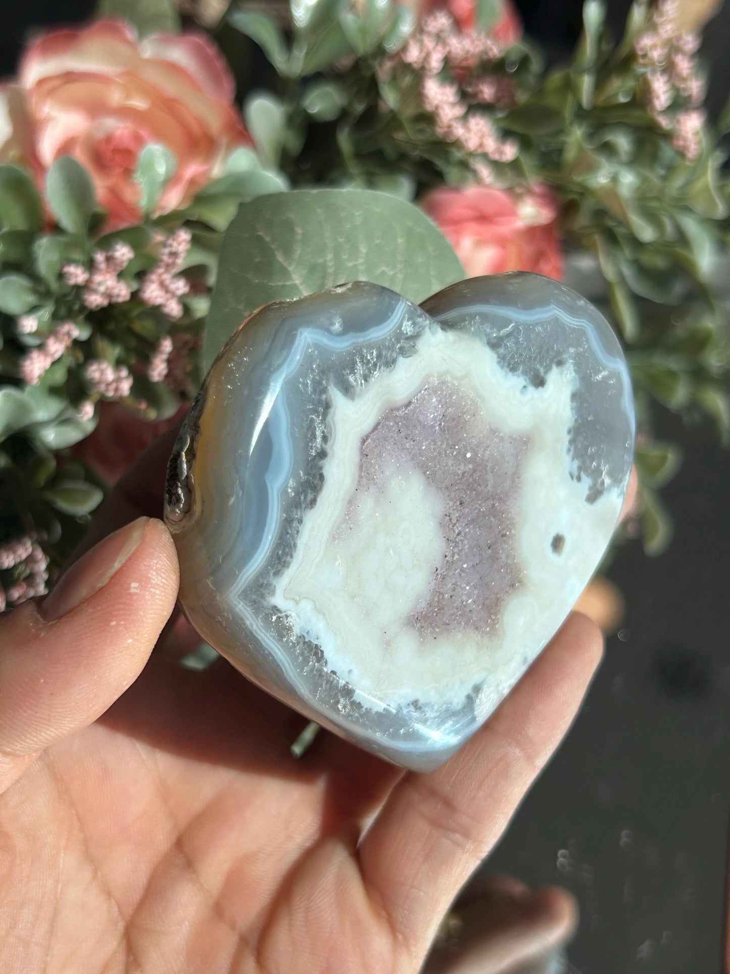 Druzy Agate Amethyst Heart with stand-Crystal Hearts-quartz, agate
