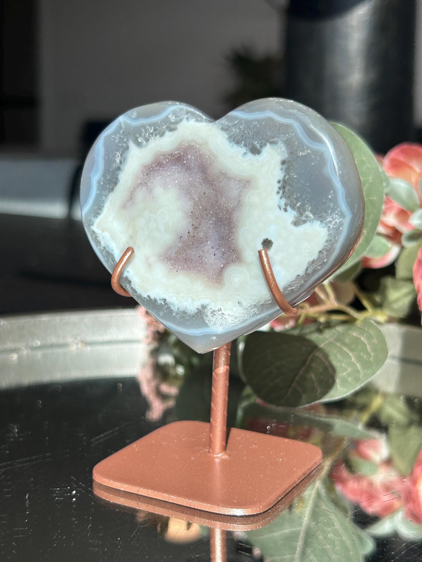 Druzy Agate Amethyst Heart with stand-Crystal Hearts-quartz, agate