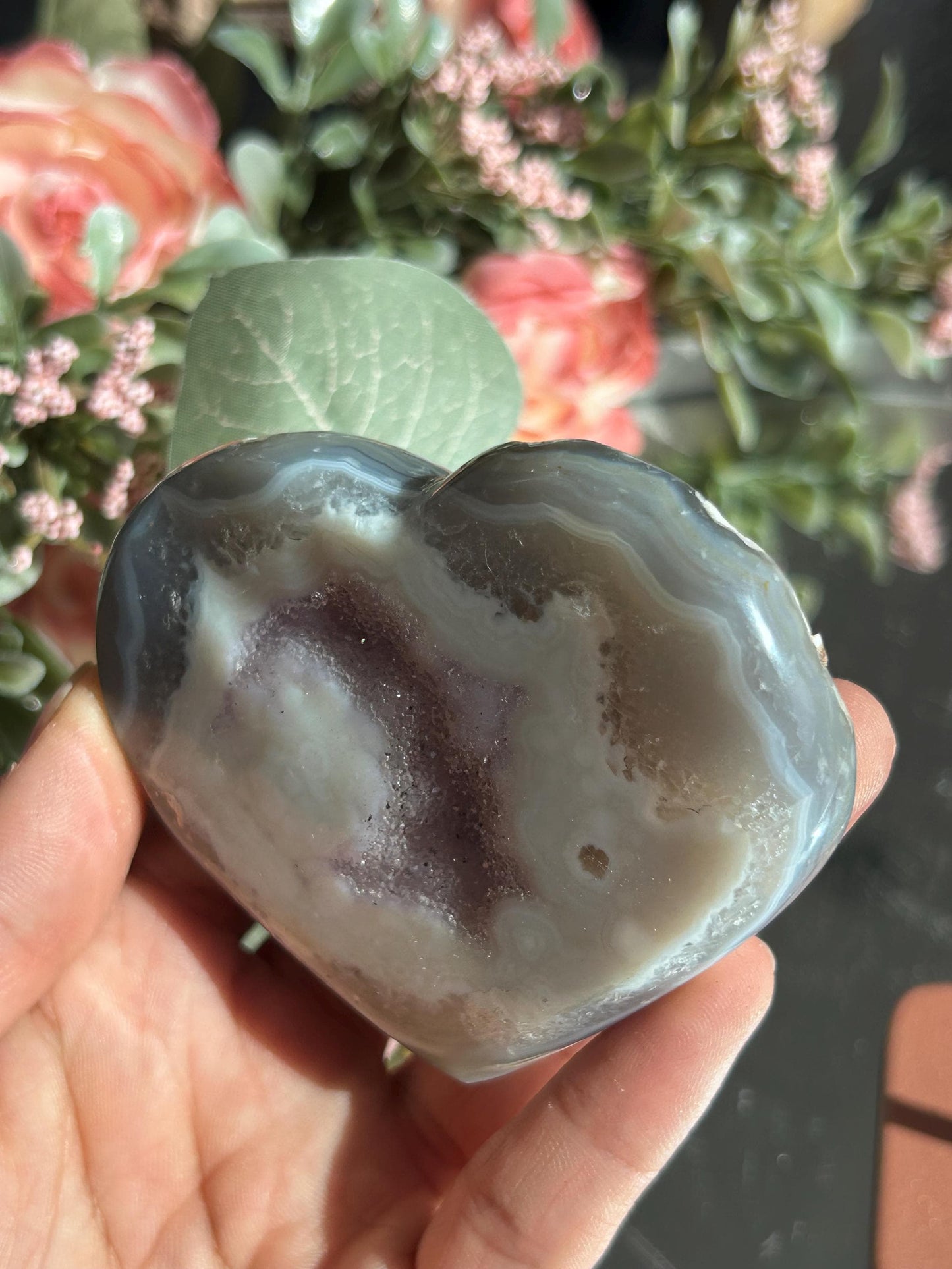 Druzy Agate Amethyst Heart with stand-Crystal Hearts-quartz, agate