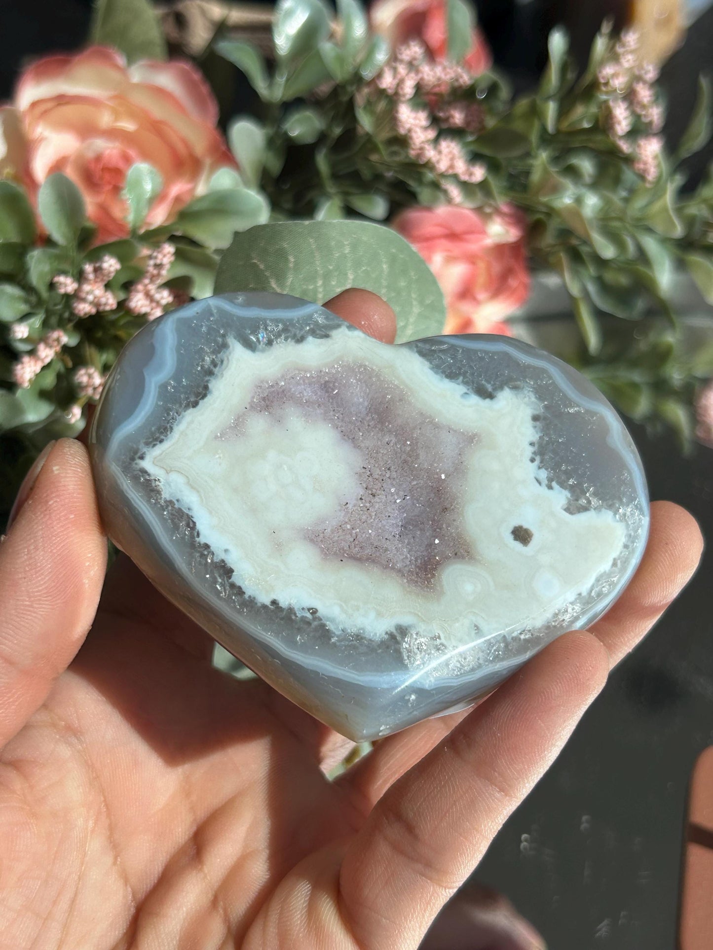 Druzy Agate Amethyst Heart with stand-Crystal Hearts-quartz, agate