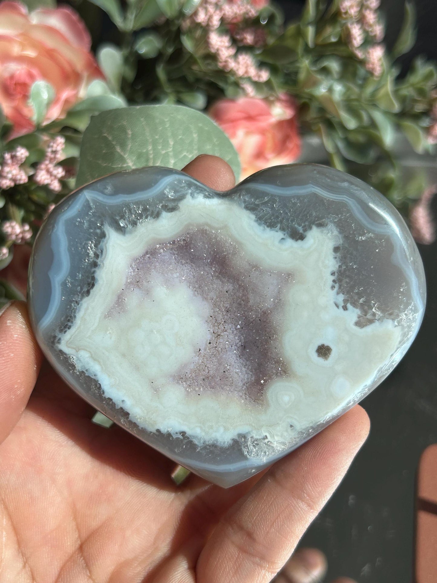 Druzy Agate Amethyst Heart with stand-Crystal Hearts-quartz, agate