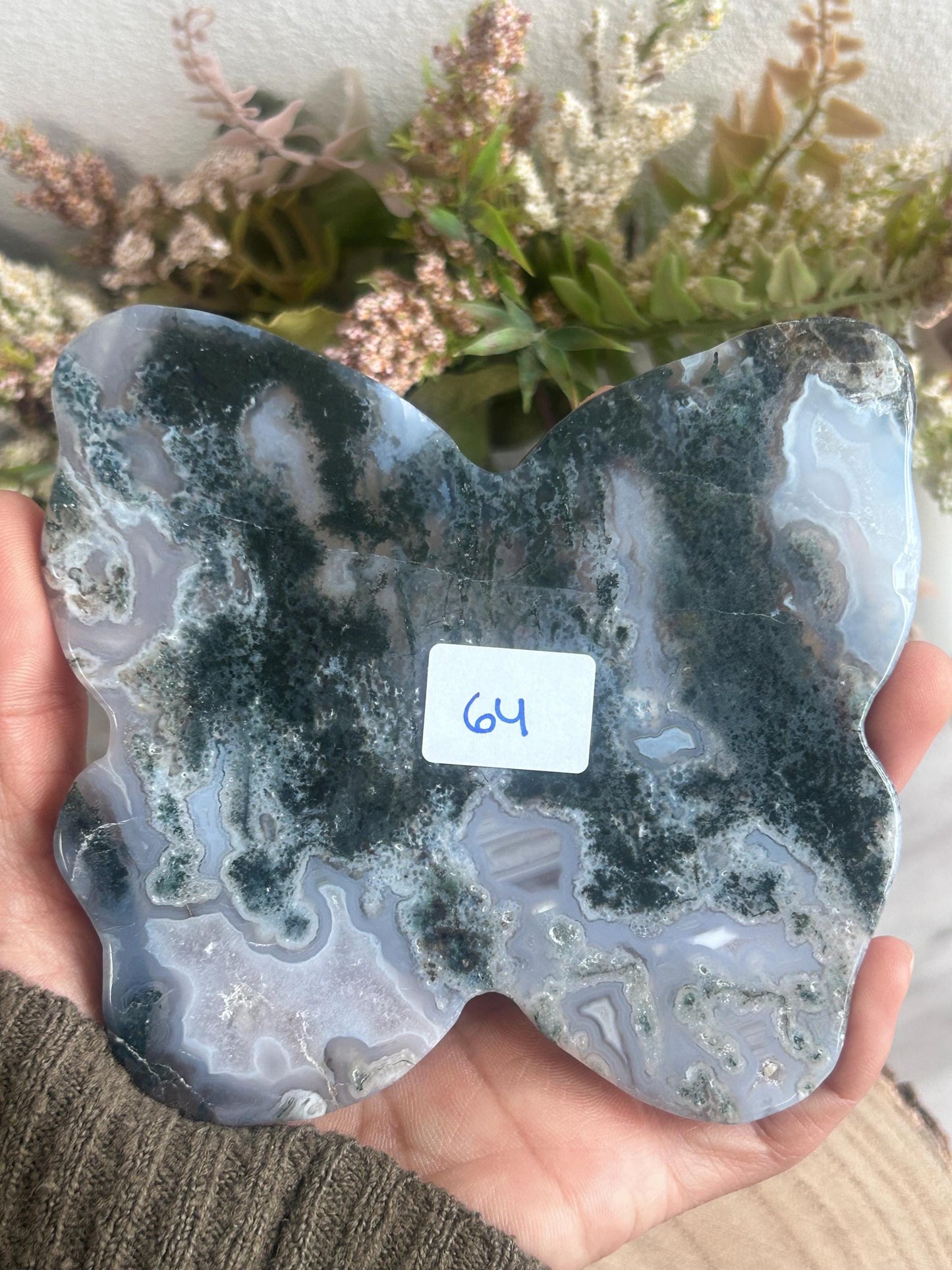 Beautiful Moss Agate Butterfly Bowl | Crystal Bowl | Moss Agate Butterfly | Crystal Gifts | Natural Healing Crystals | Moss Agate Dish-Bowls, Mini Dishes-Moss Agate