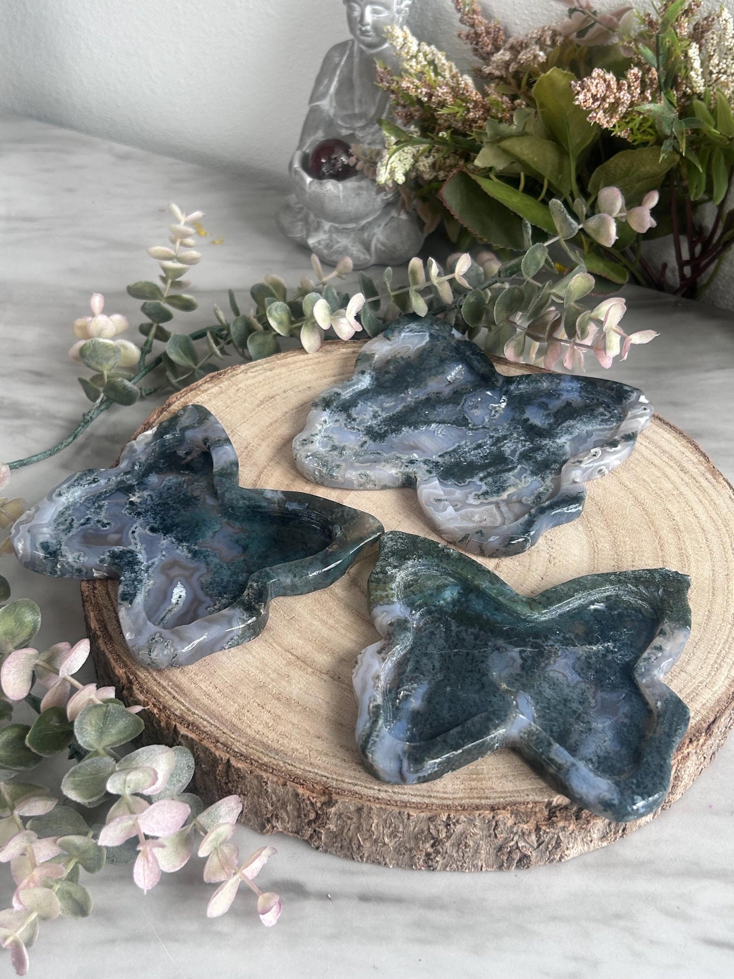 Beautiful Moss Agate Butterfly Bowl | Crystal Bowl | Moss Agate Butterfly | Crystal Gifts | Natural Healing Crystals | Moss Agate Dish-Bowls, Mini Dishes-Moss Agate