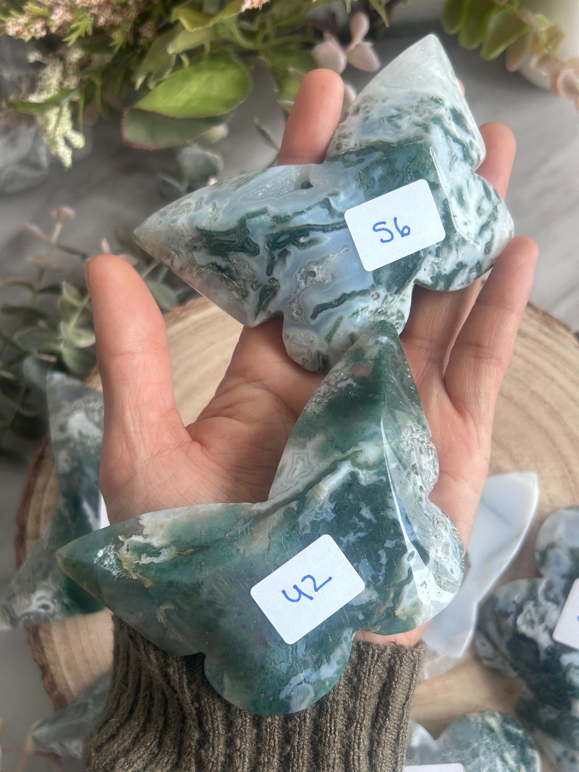 Beautiful Moss Agate 3D Butterfly | Crystal Butterfly | Druzy Moss Agate Carving | Crystal Gift | Healing Crystal | Moss Agate Quartz-Crystal Carvings-Moss Agate