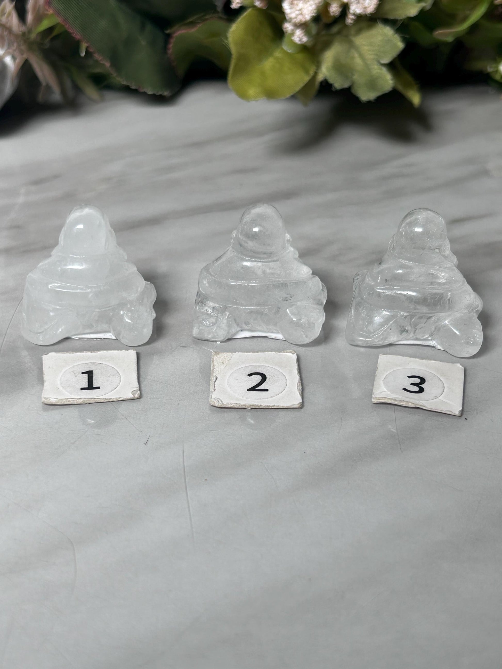 Crystal Buddha Carving | Lucky Laughing Buddha | Happy Buddha | Amethyst Buddha | Clear Quartz Buddha | Flower Agate Buddha-Crystal Carvings-amethyst, clear quartz, flower agate