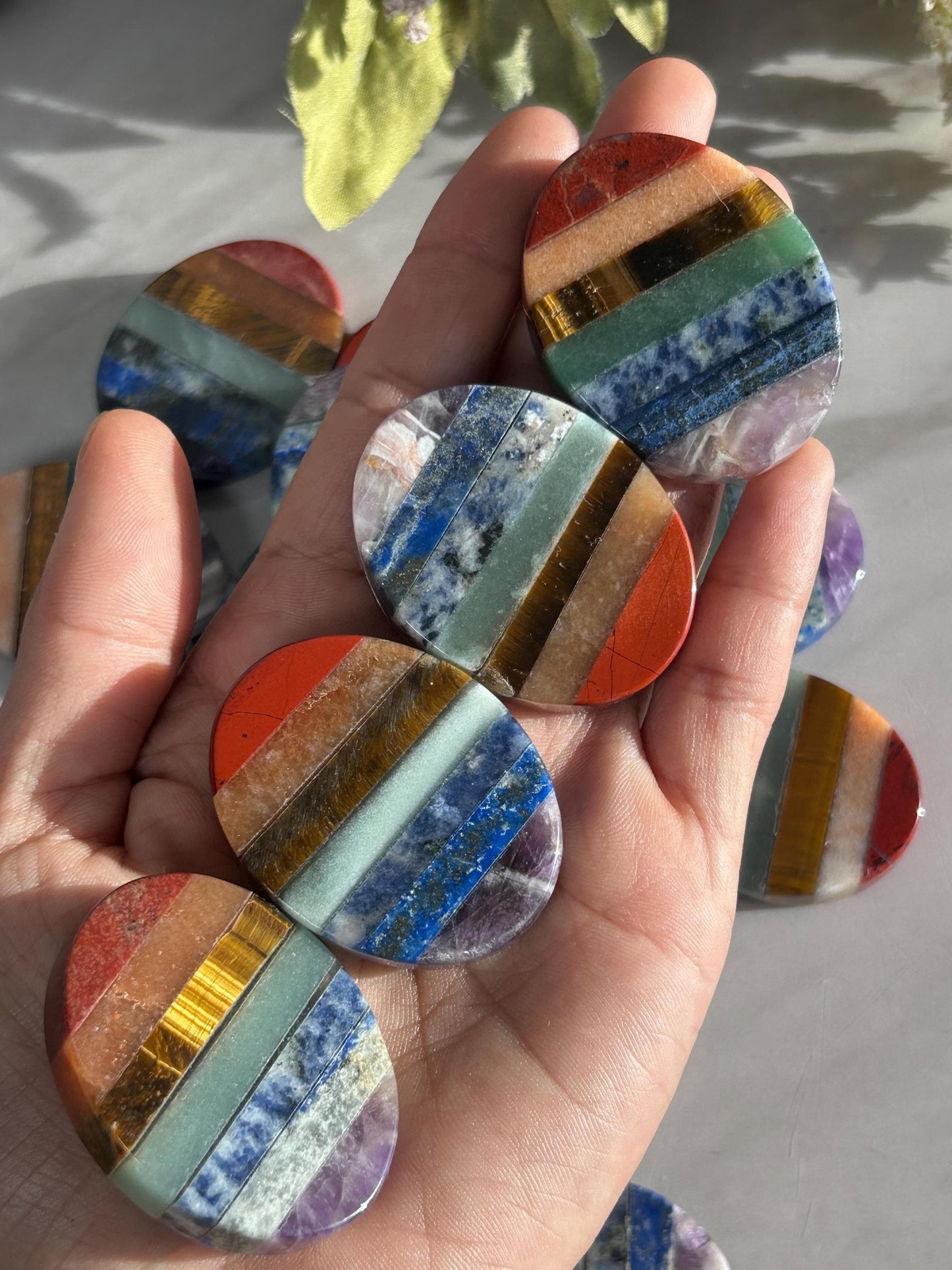 7 Chakra Smooth Palm Pocket Stone | Chakra Polished Mushroom | Healing Crystals Reiki Chakra Gift | Crystal Gift | Crystal Mushroom-Tumbles, Palm Stones-