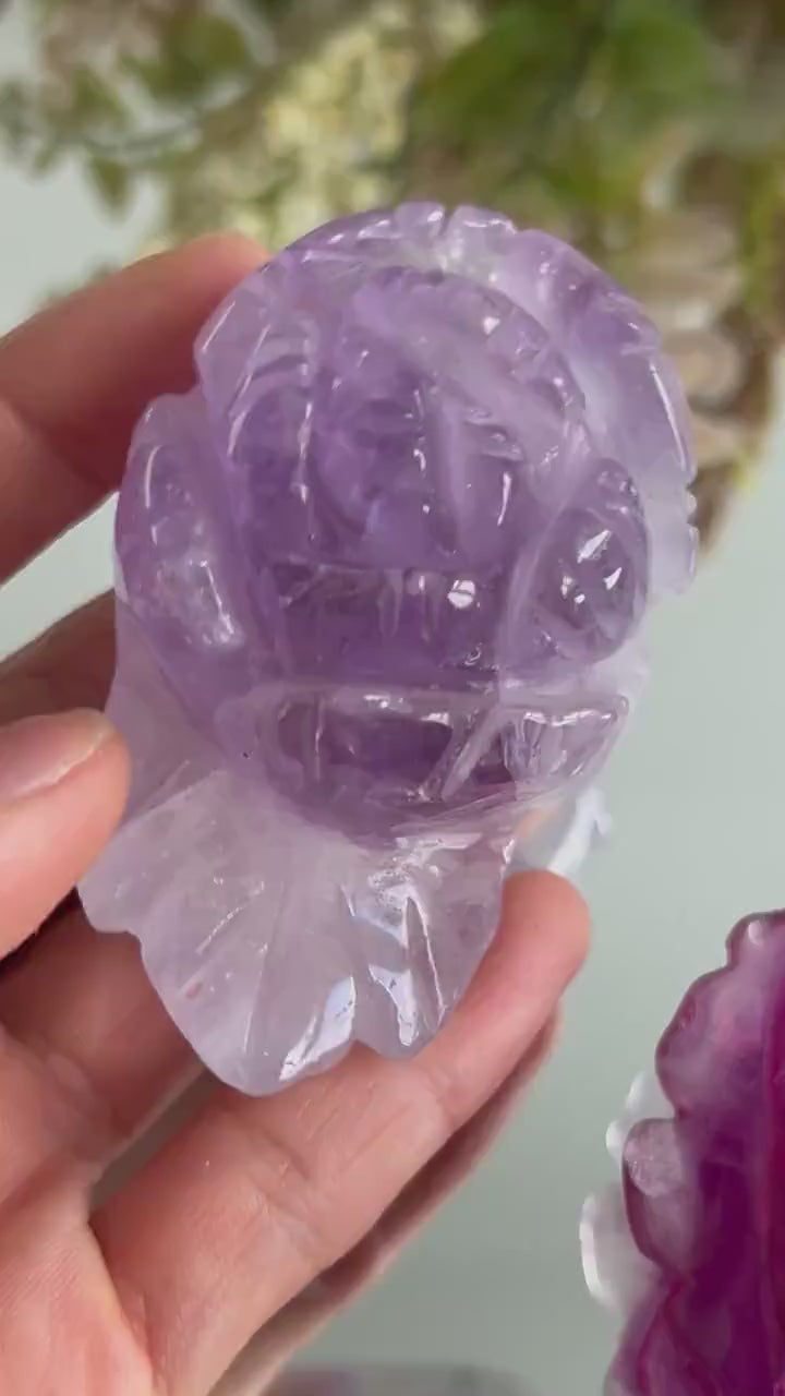 Rainbow Fluorite Rose Crystal Carving | Amethyst Rose Carving | Natural Gemstone | Crystal Gift | Healing Crystal | Crystal Rose Carving