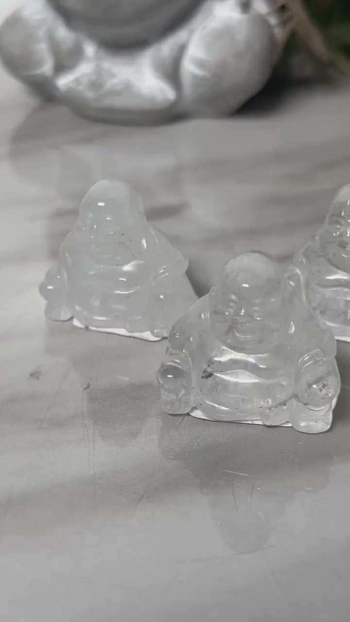 Crystal Buddha Carving | Lucky Laughing Buddha | Happy Buddha | Amethyst Buddha | Clear Quartz Buddha | Flower Agate Buddha