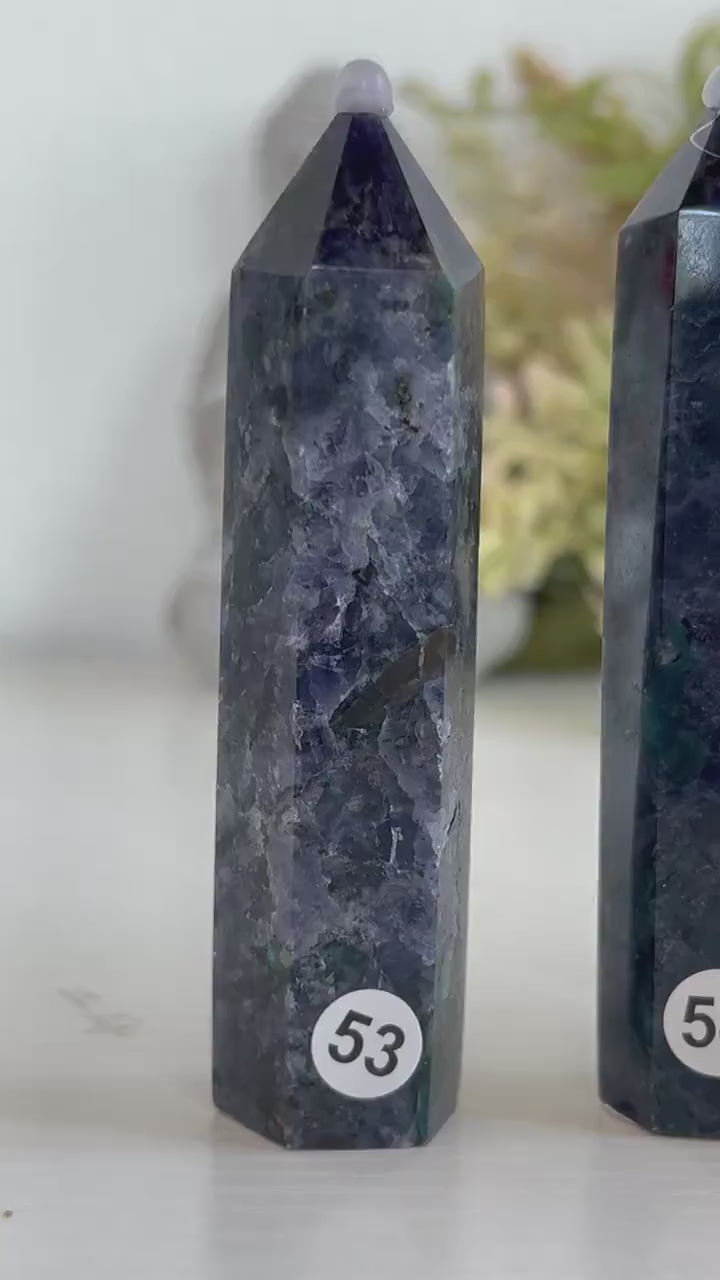 Rare Iolite with Emerald & Epidote Point | Iolite Tower | Throat Chakra | Crystal Gifts | Natural Healing Crystals | Crystal Gifts