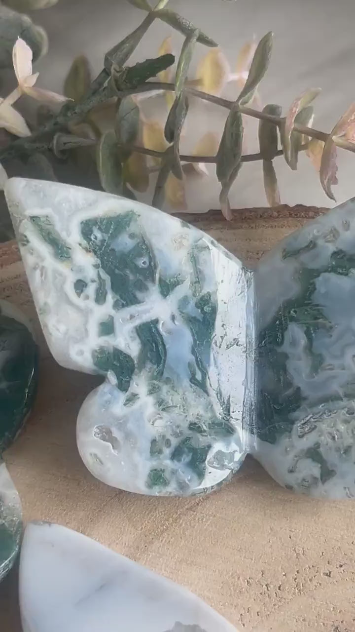 Beautiful Moss Agate 3D Butterfly | Crystal Butterfly | Druzy Moss Agate Carving | Crystal Gift | Healing Crystal | Moss Agate Quartz