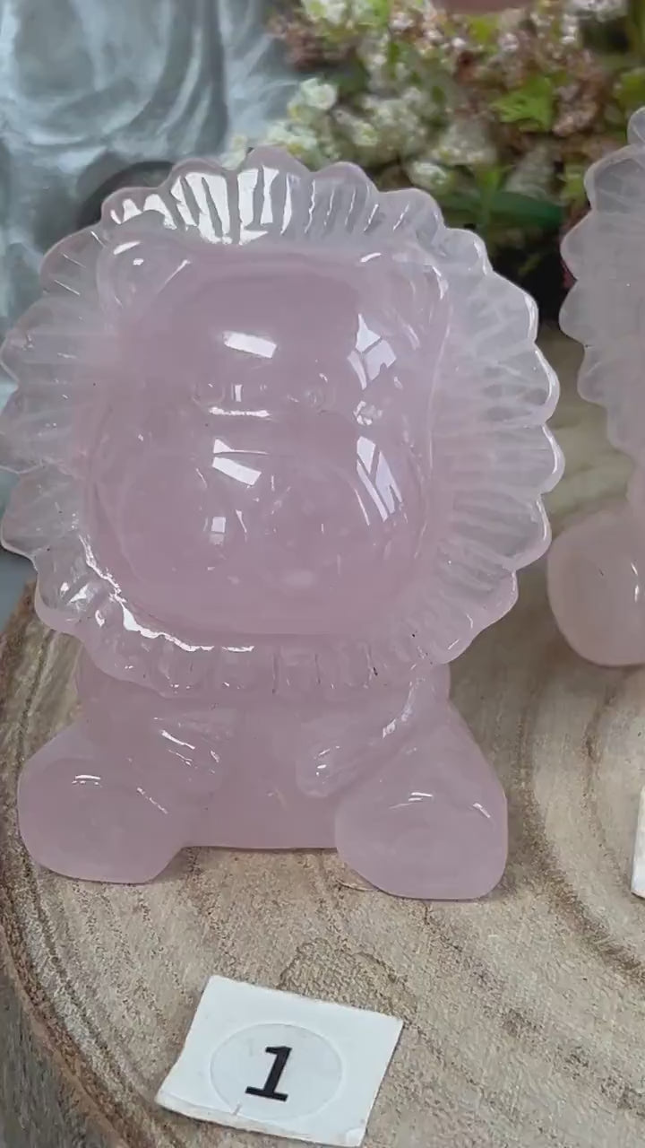 Rose Quartz Crystal Lion Carving, Clear Quartz Lion Carving, Crystal Animal, Crystal Gifts