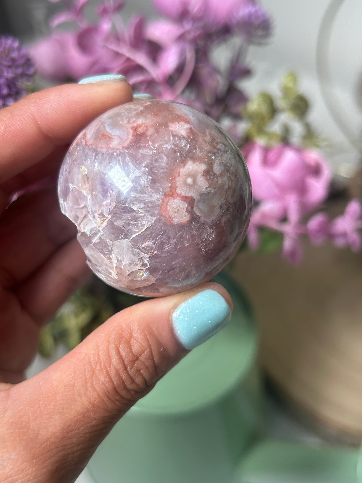 Pink Amethyst Flower Agate Sphere 65a