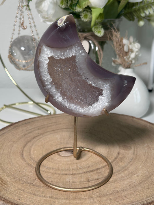 Druzy Agate Moon on Stand 55