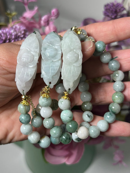 Jade Bracelet with Lotus Charm