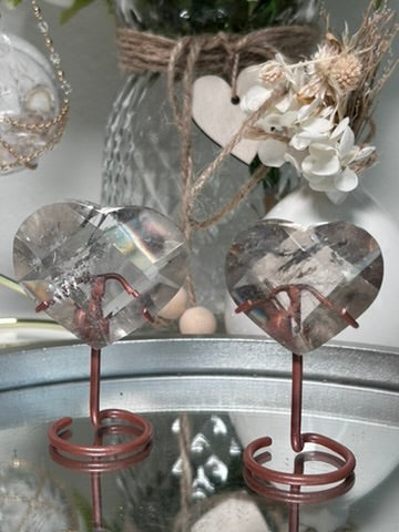 Clear Quartz Faceted Hearts on Stand