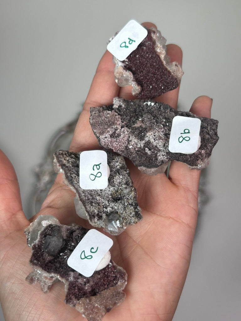 Maroon Marshy Apophyllite on Pink Chalcedony 8