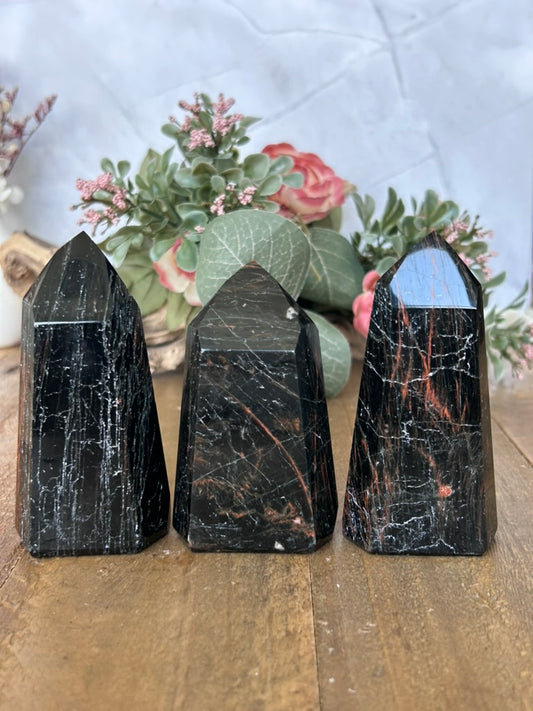 Black Tourmaline Tower with Hematite 36, 33a, 30