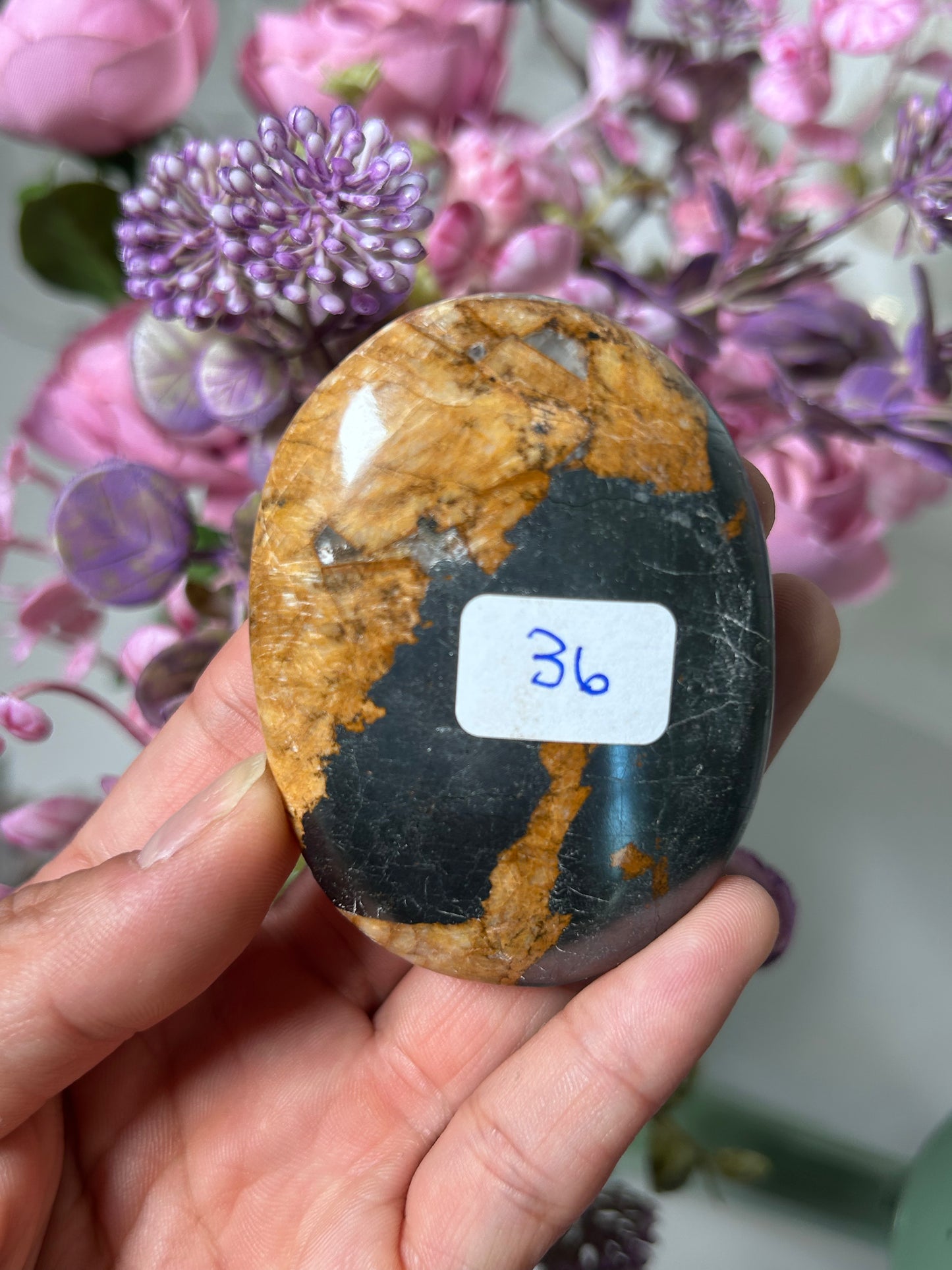 Golden Healer and Hematite Palm Stone 36