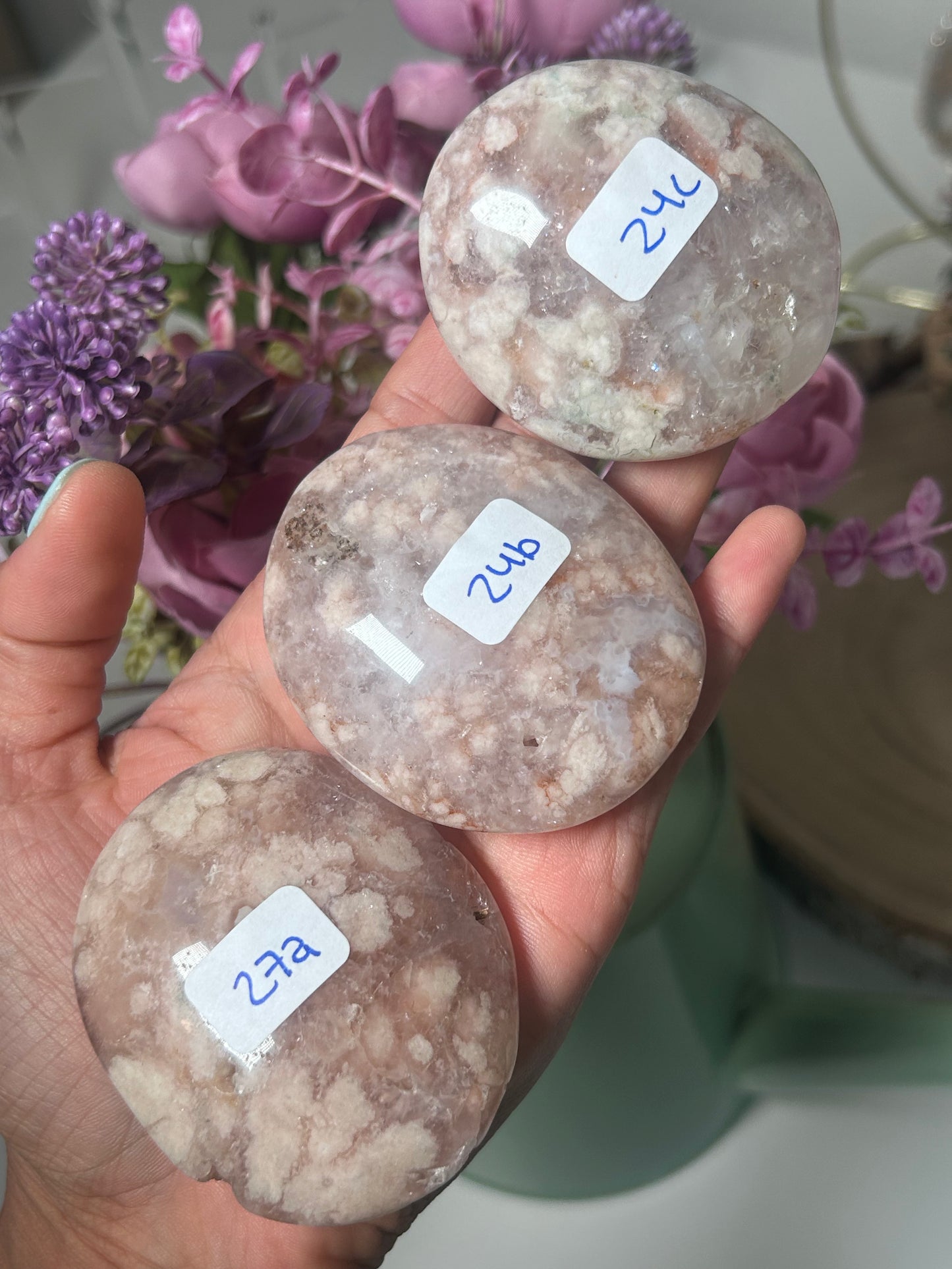 Pink Amethyst Flower Agate Palms 27a, 24b, 24c