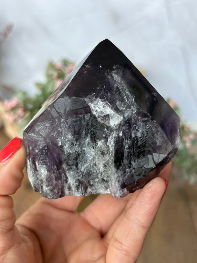 Amethyst Phantom Half Raw Half Polished Point 78