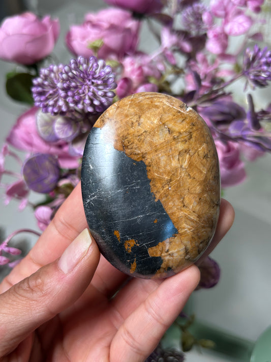 Golden Healer and Hematite Palm Stone 36