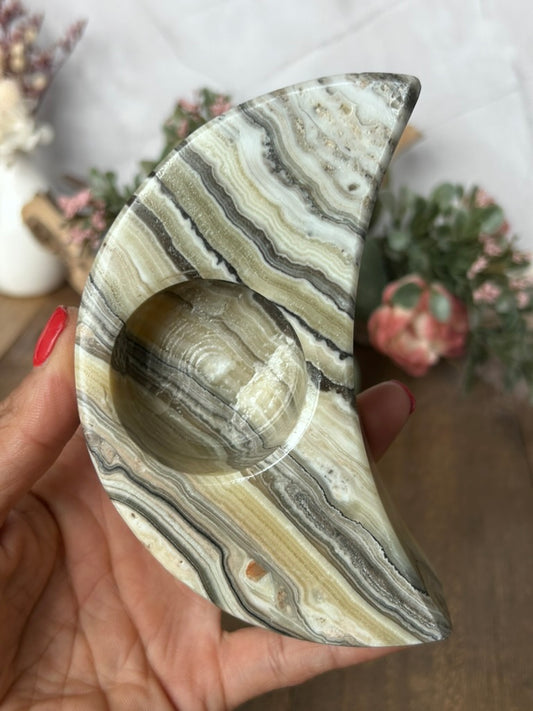 Zebra Calcite Moon Candle Holder 48Y