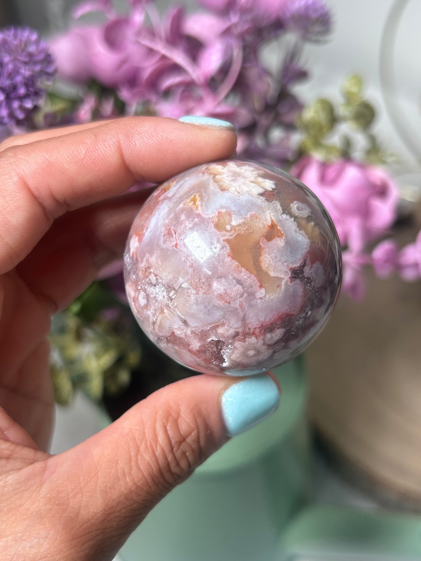 Pink Amethyst Flower Agate Sphere 65a