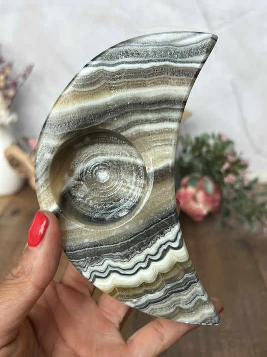Zebra Calcite Moon Candle Holder 48m