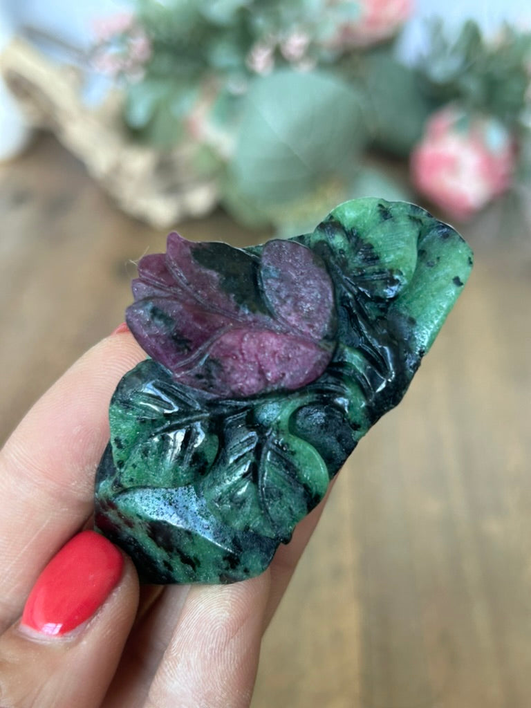 Ruby Zoisite Rose Carving 76
