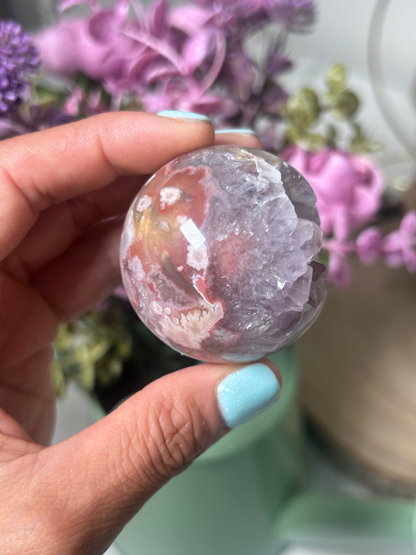 Pink Amethyst Flower Agate Sphere 65a