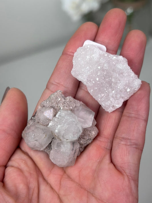 Maroon Marshy Apophyllite on Pink Chalcedony