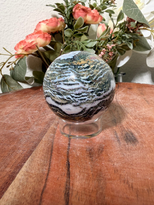 Zebra Jasper + African Bloodstone Sphere 30
