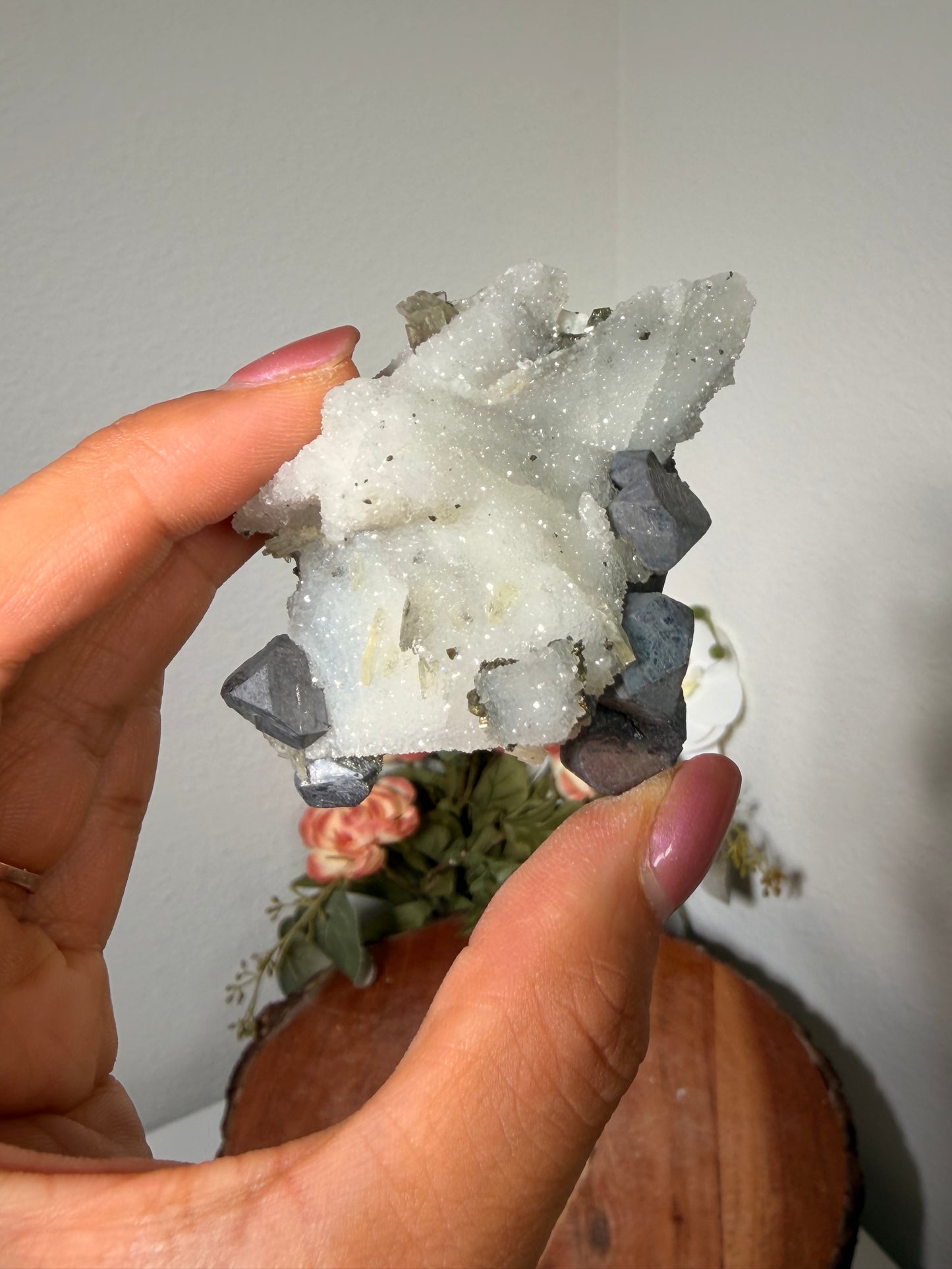 Galena on druzy barite, pyrite