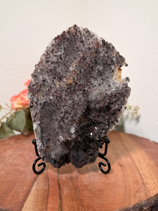 "Smoke on the Water" Sparkly Red & Black Hematite Quartz 195