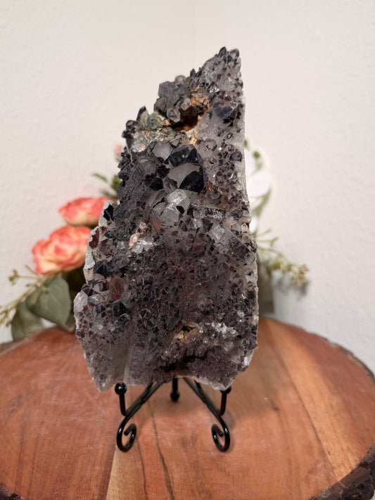 "Smoke on the Water" Sparkly Red & Black Hematite Quartz 215