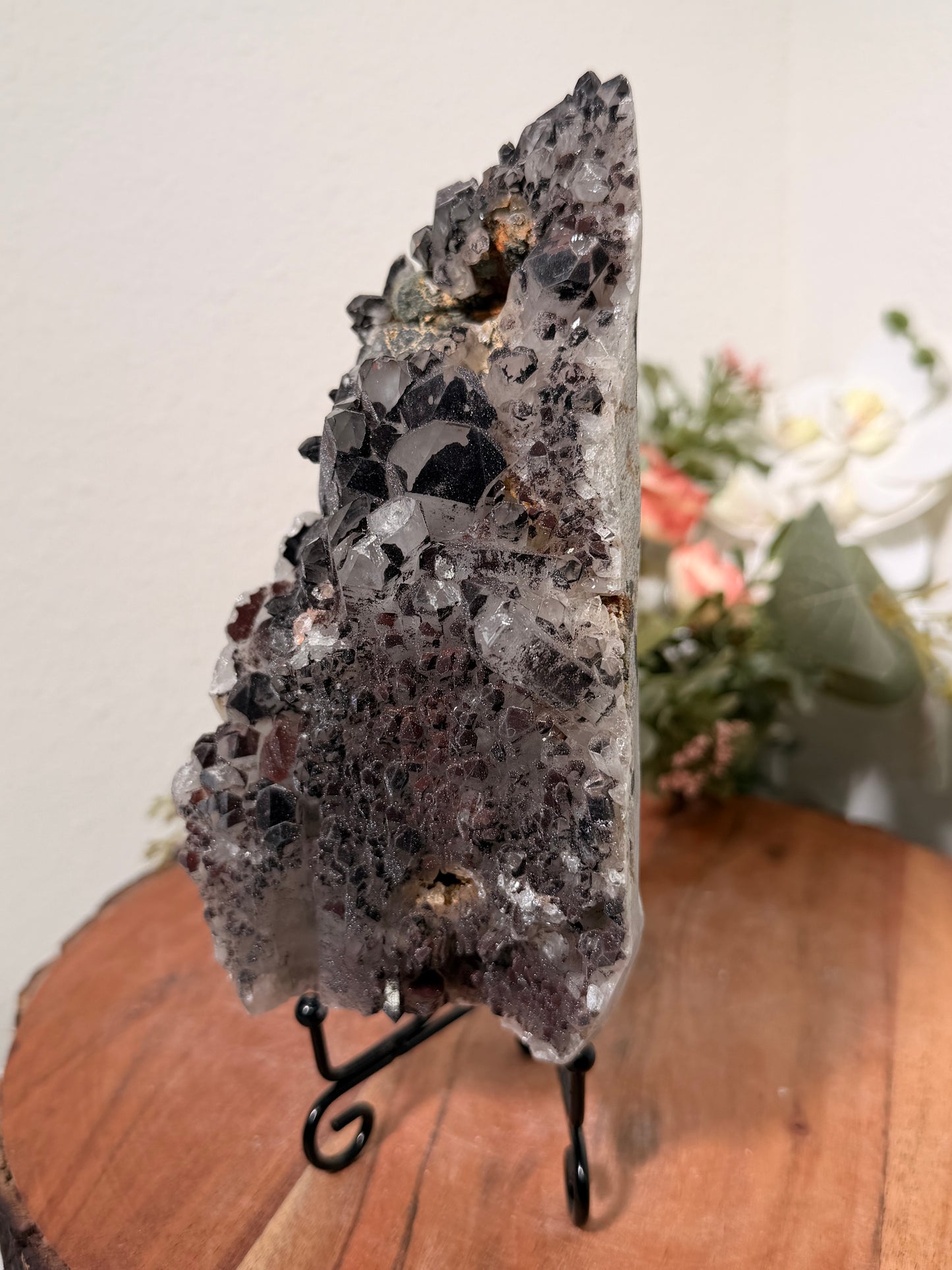 "Smoke on the Water" Sparkly Red & Black Hematite Quartz 215