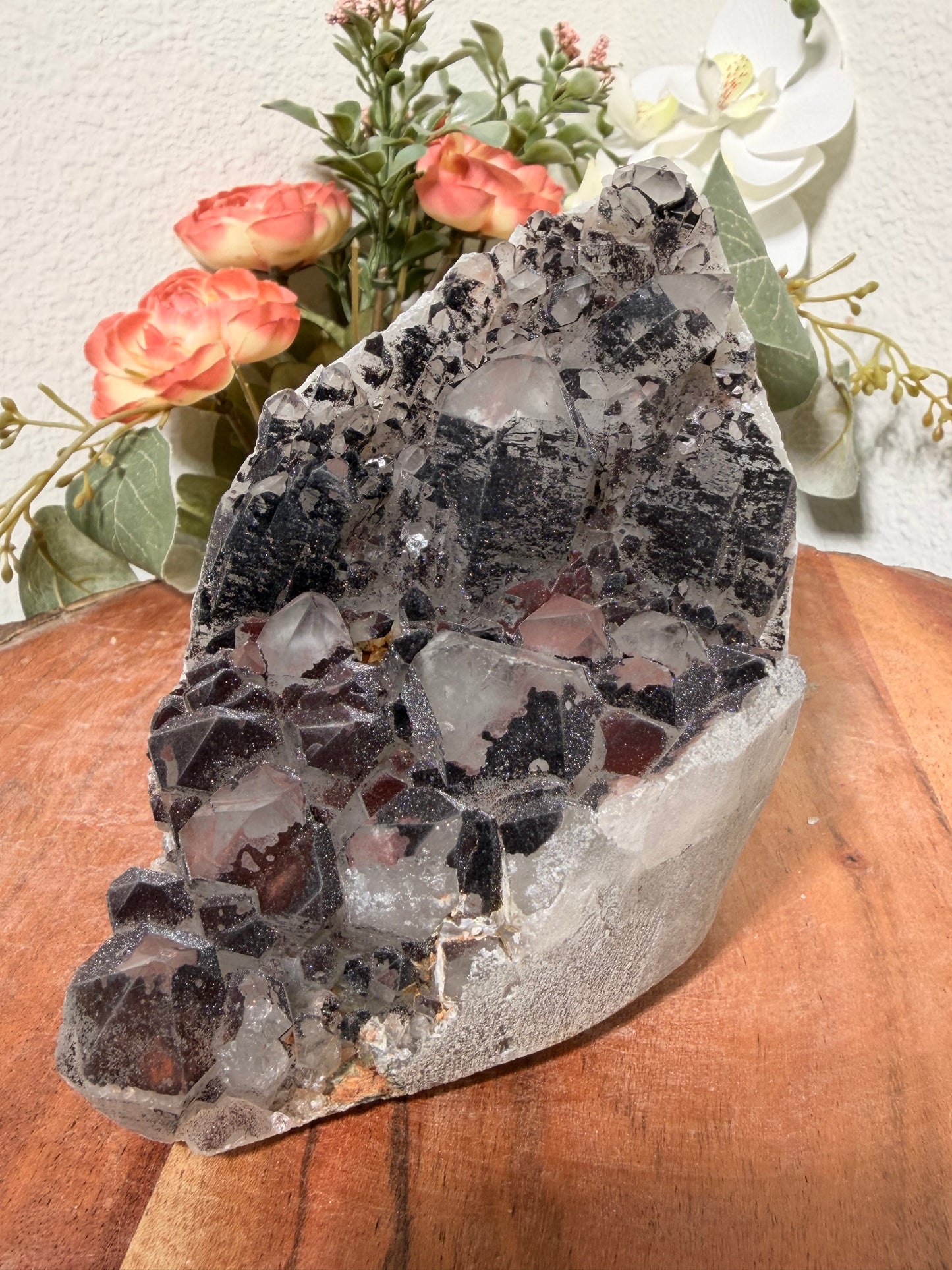 "Smoke on the Water" Sparkly Red & Black Hematite Quartz 171
