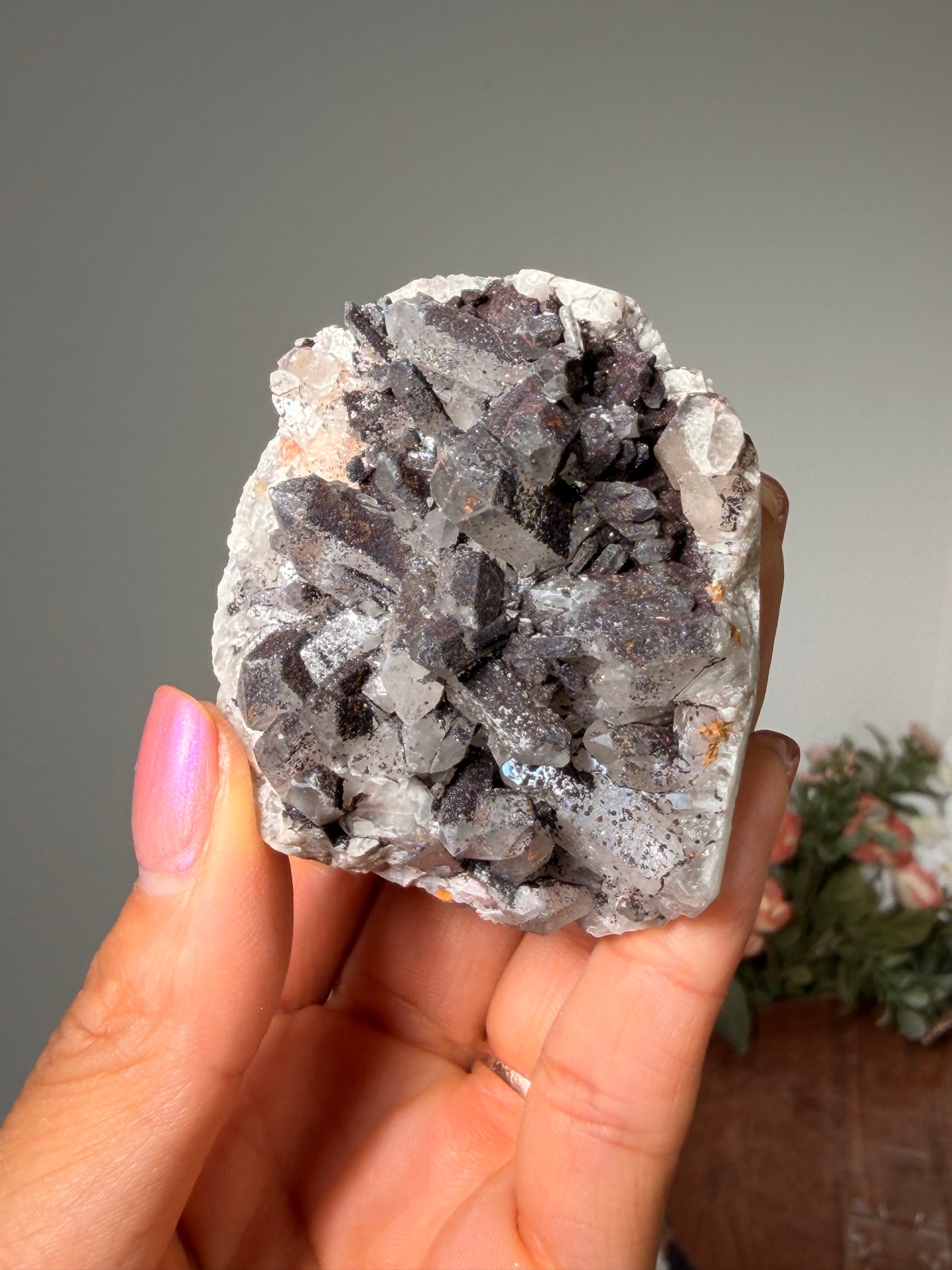"Smoke on the Water" Sparkly Red & Black Hematite Quartz 42a