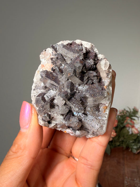 "Smoke on the Water" Sparkly Red & Black Hematite Quartz 42a