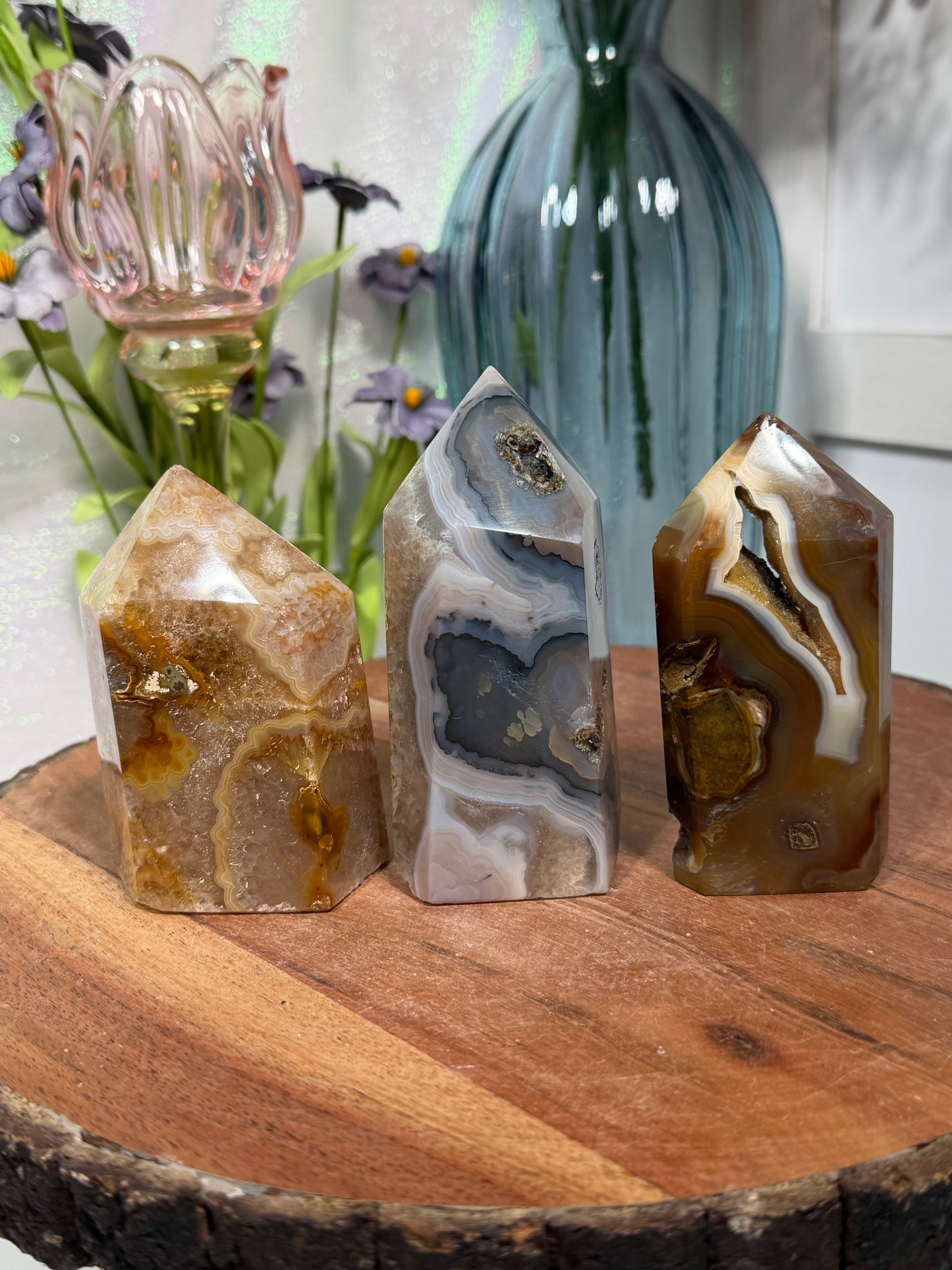 Druzy banded agate towers from Brazil