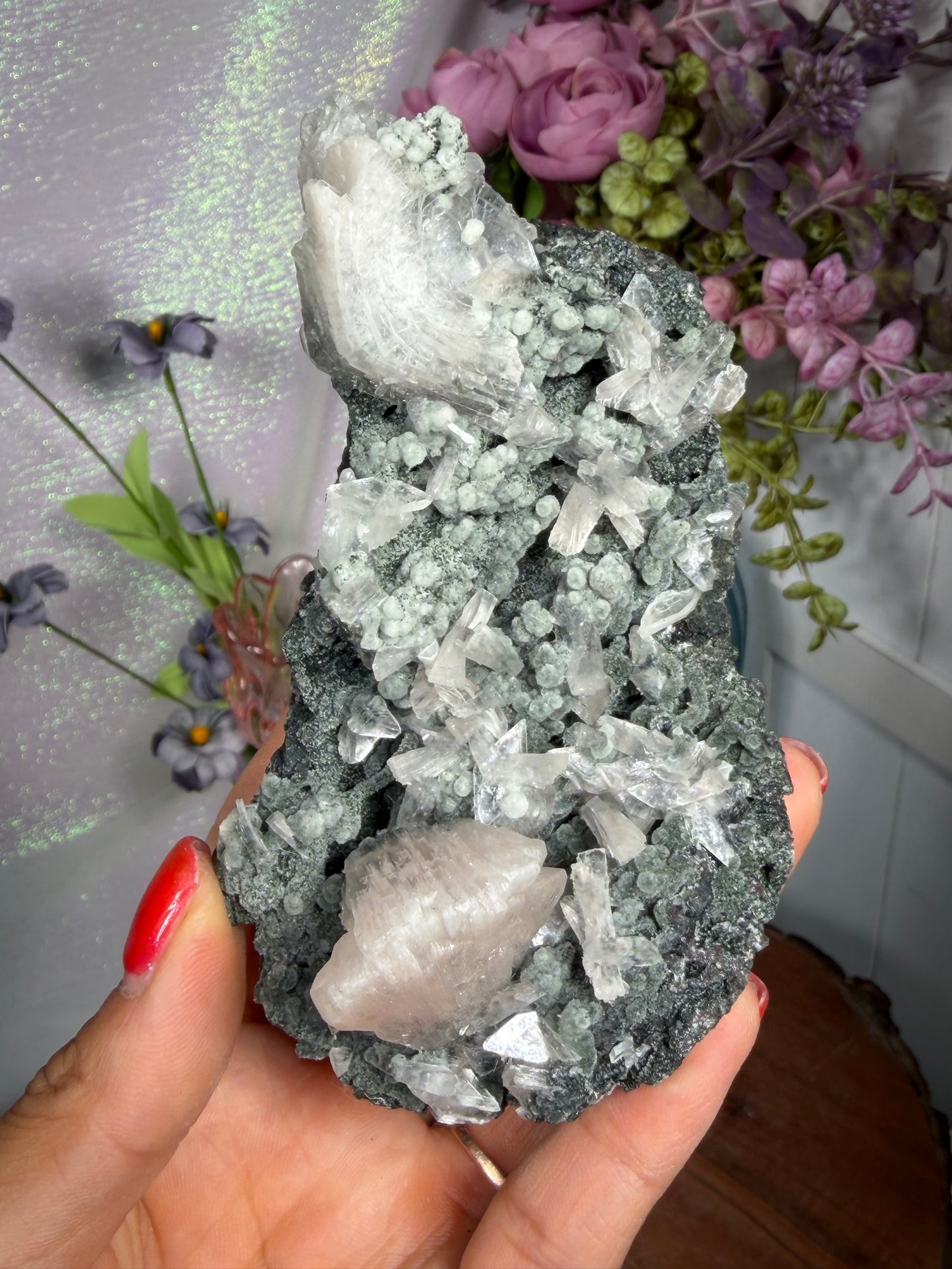 Pink Heulandite on Coral Chalcedony