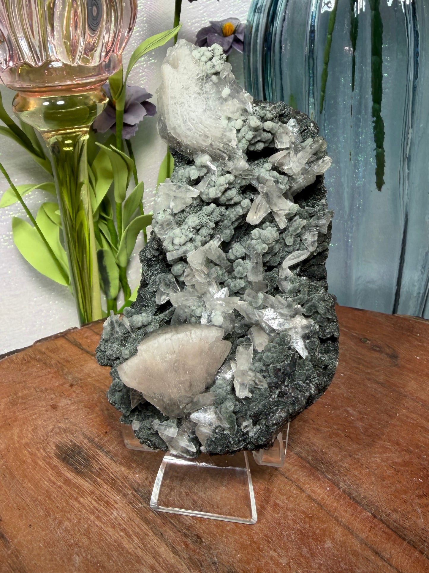 Pink Heulandite on Coral Chalcedony