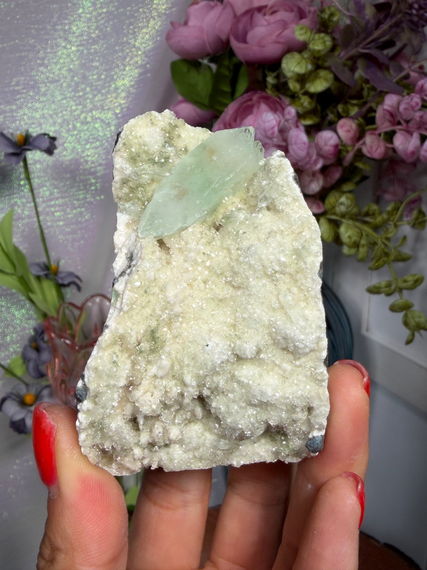 Celadon Green Apophyllite with Heulandite on Micro Heulandite