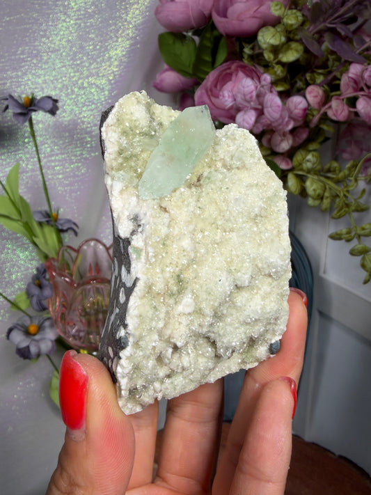 Celadon Green Apophyllite with Heulandite on Micro Heulandite