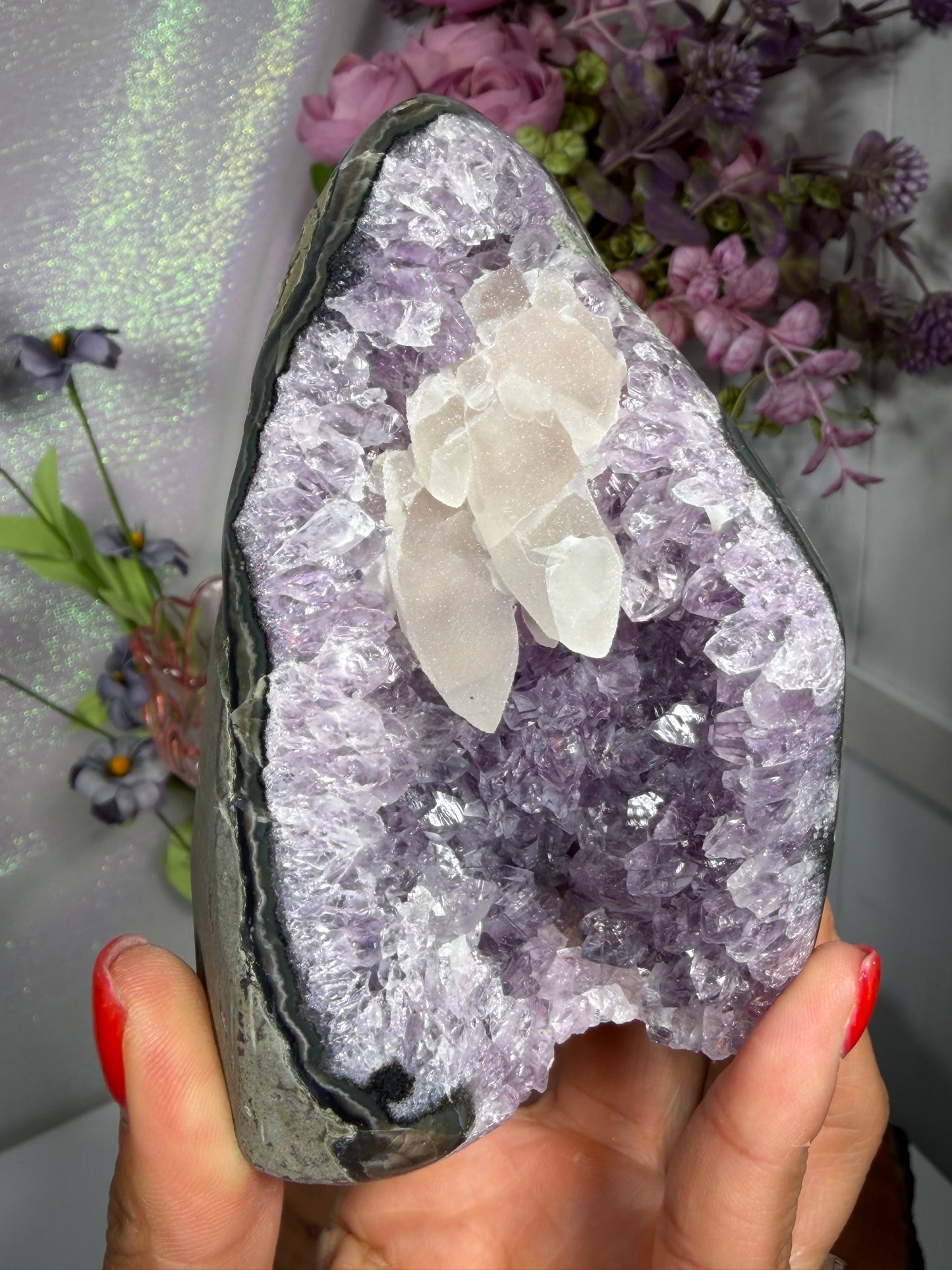 Amethyst Geode with Dogtooth Calcite Inclusions