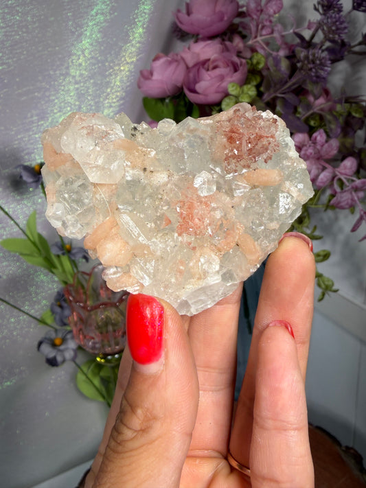 Diamond Apophyllite with hematite and stilbite "HEART"