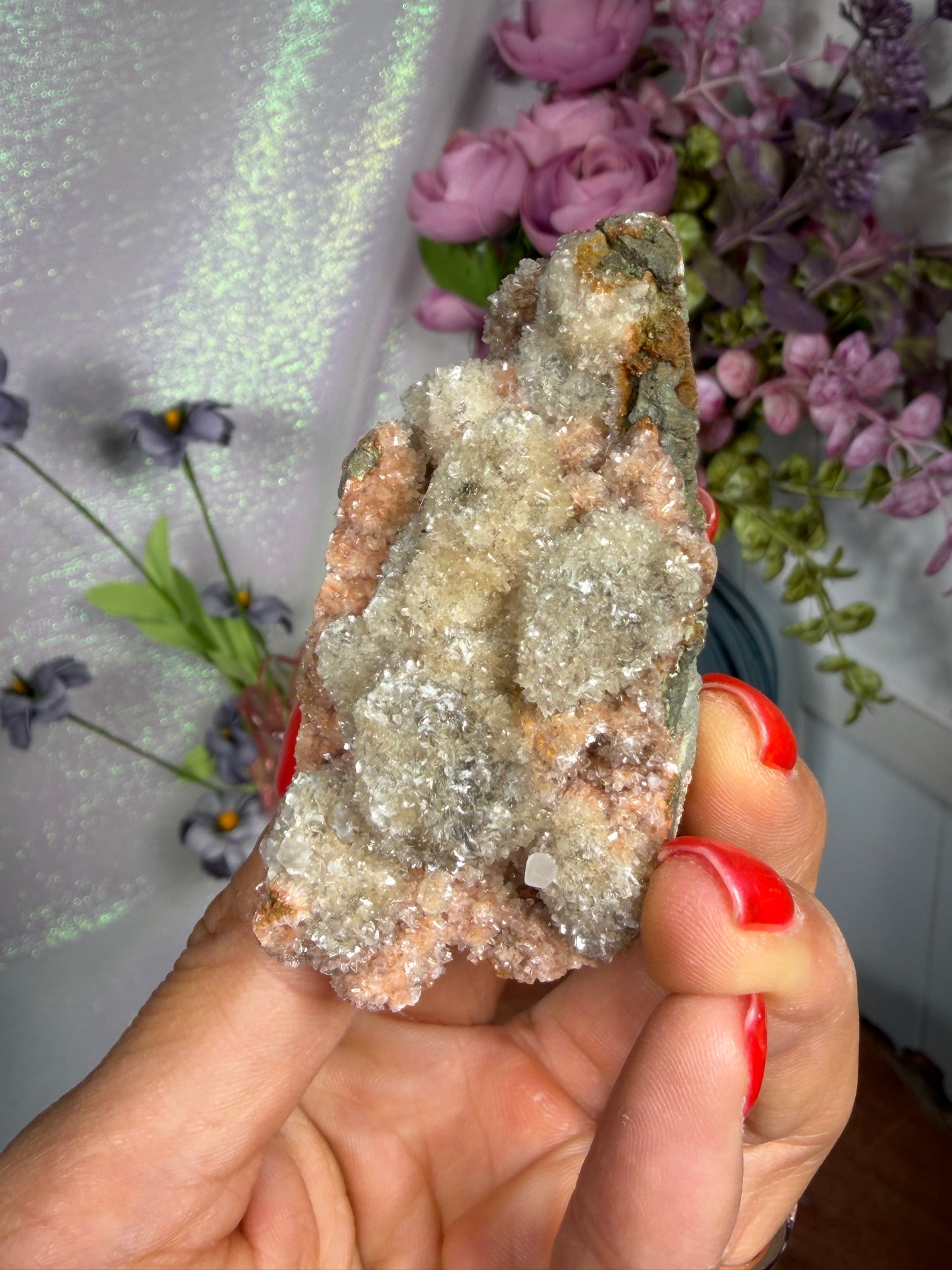 Coated calcite crystal cluster 42b
